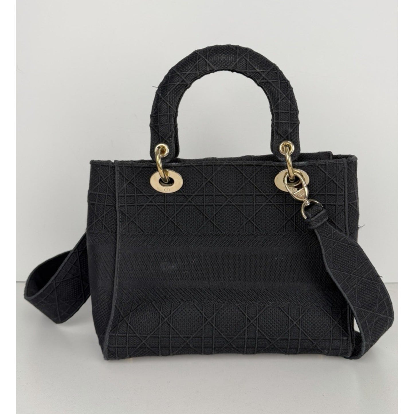 Christian Dior Lady D-Lite Bag Medium in Black Embroidered Canvas 2020 D9