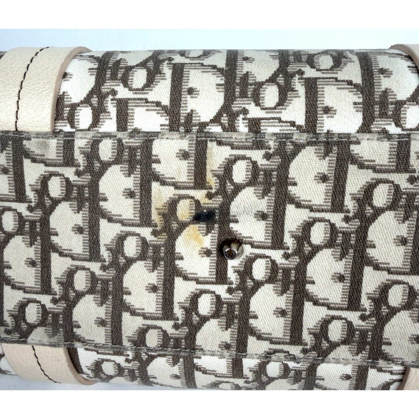 Christian Dior Trotter Bowling Bag Beige Diorissimo Canvas Floral Embroidered S7