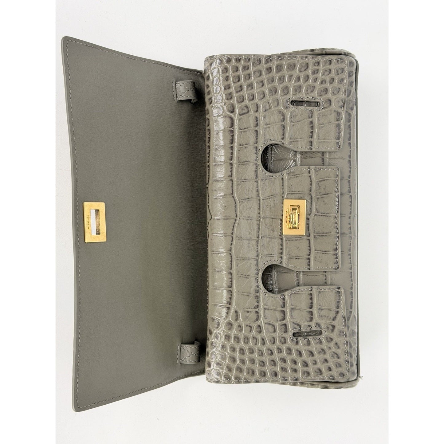 Balenciaga Bel Air Small Clutch Bag in Khaki Leather Gold-Tone Hardware C6