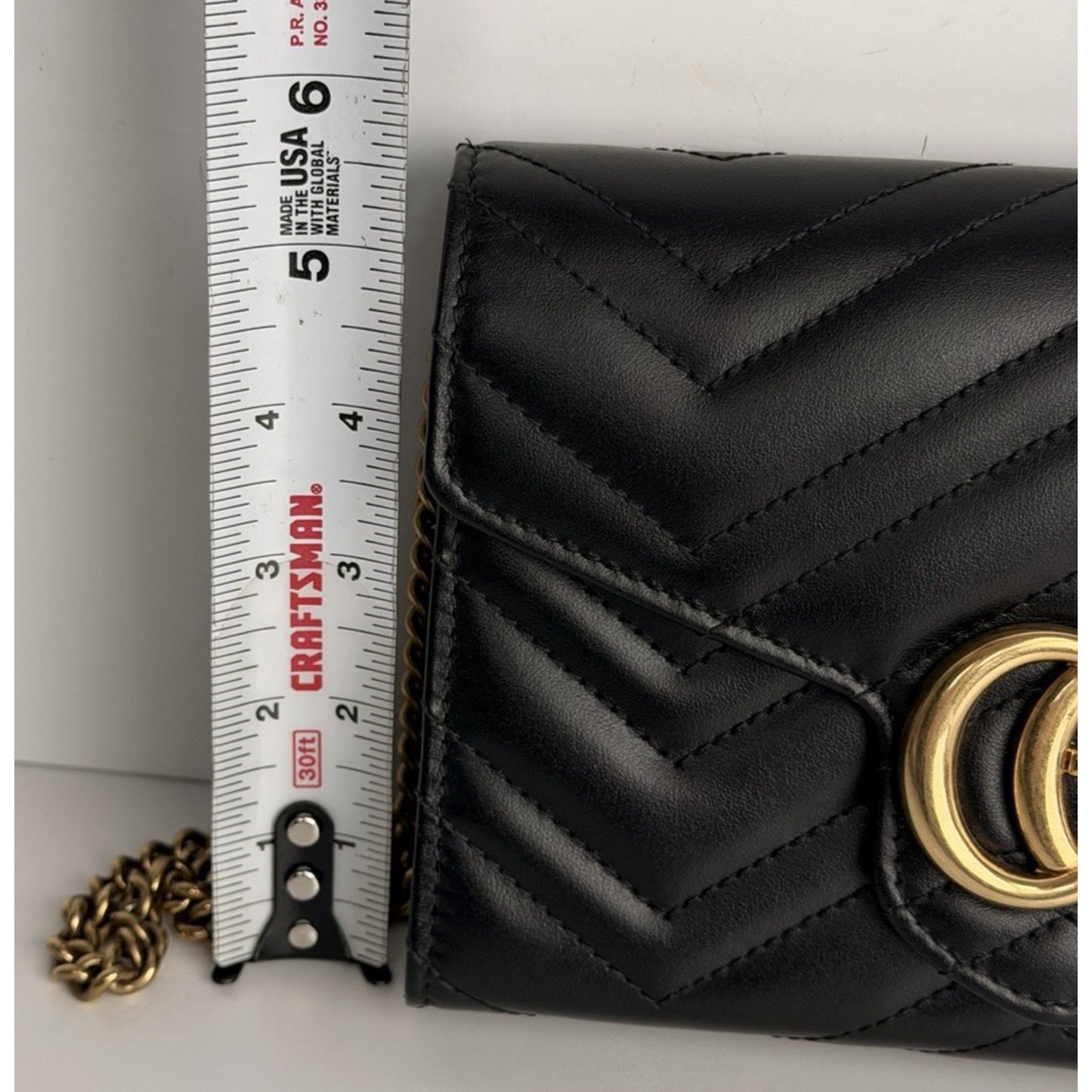 Gucci GG Marmont Shoulder Bag Mini Black Matelasse Leather & Gold-Tone Chain S06