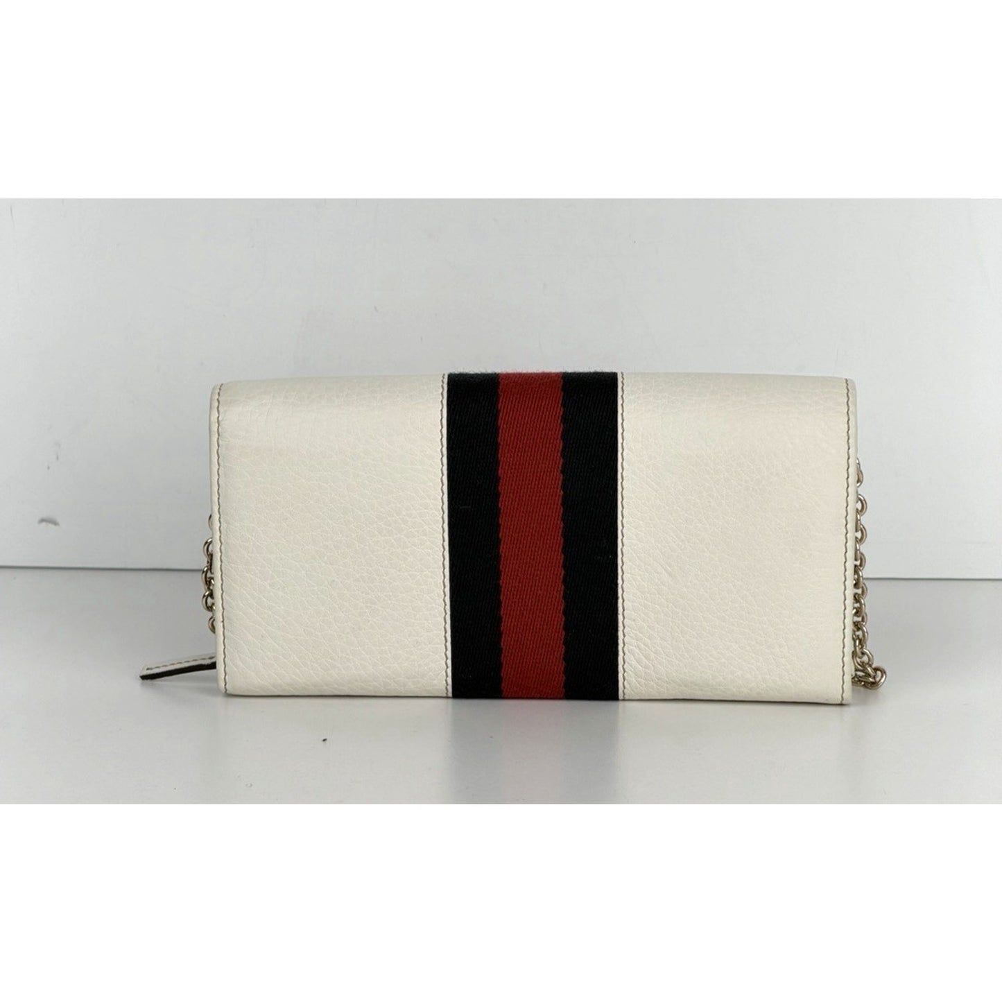 Gucci Horsebit Chain Clutch Web Wallet in White Leather Gold-Tone Hardware