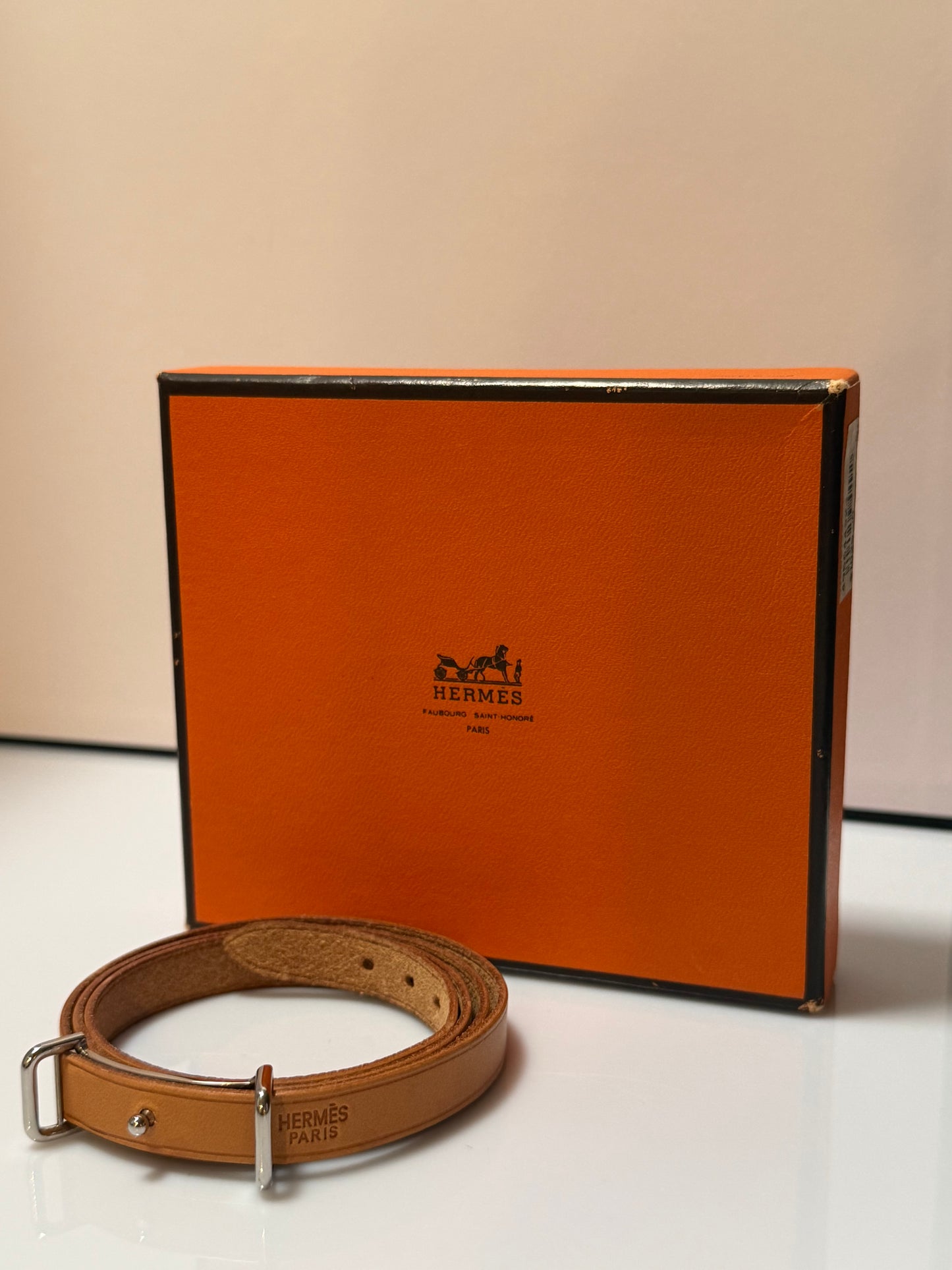 Hermes Slim Belt Natural Color Silver Tone Buckle