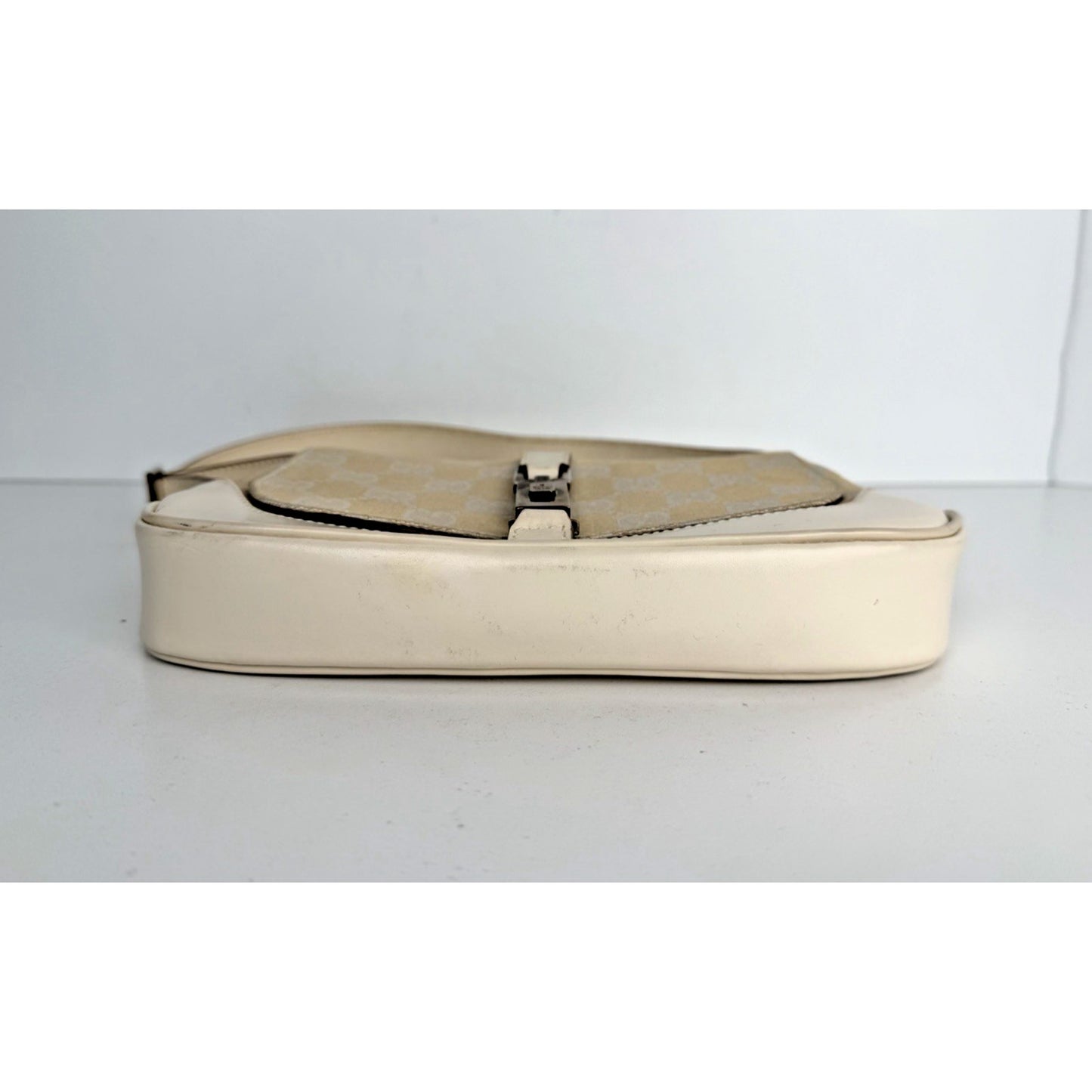 Gucci Mini Jackie O Shoulder Bag Neutral GG Monogram Canvas & Leather Trim S03