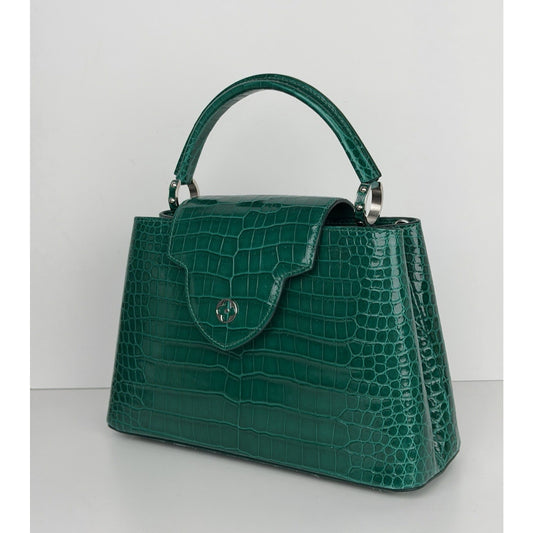 Louis Vuitton Capucines Green MM Bag in Alligator Leather Microchipped E1