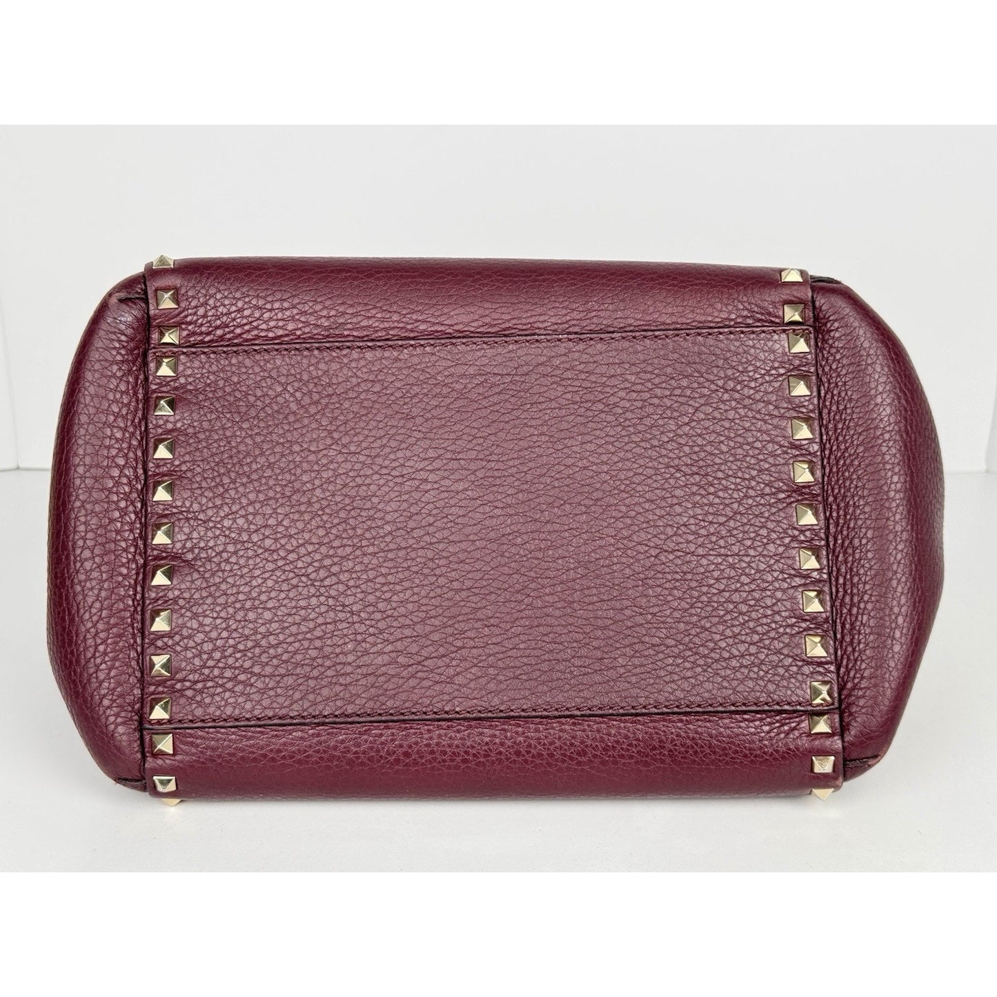 Valentino Garavani Rockstud Tote Bag Burgundy Leather Gold Hardware