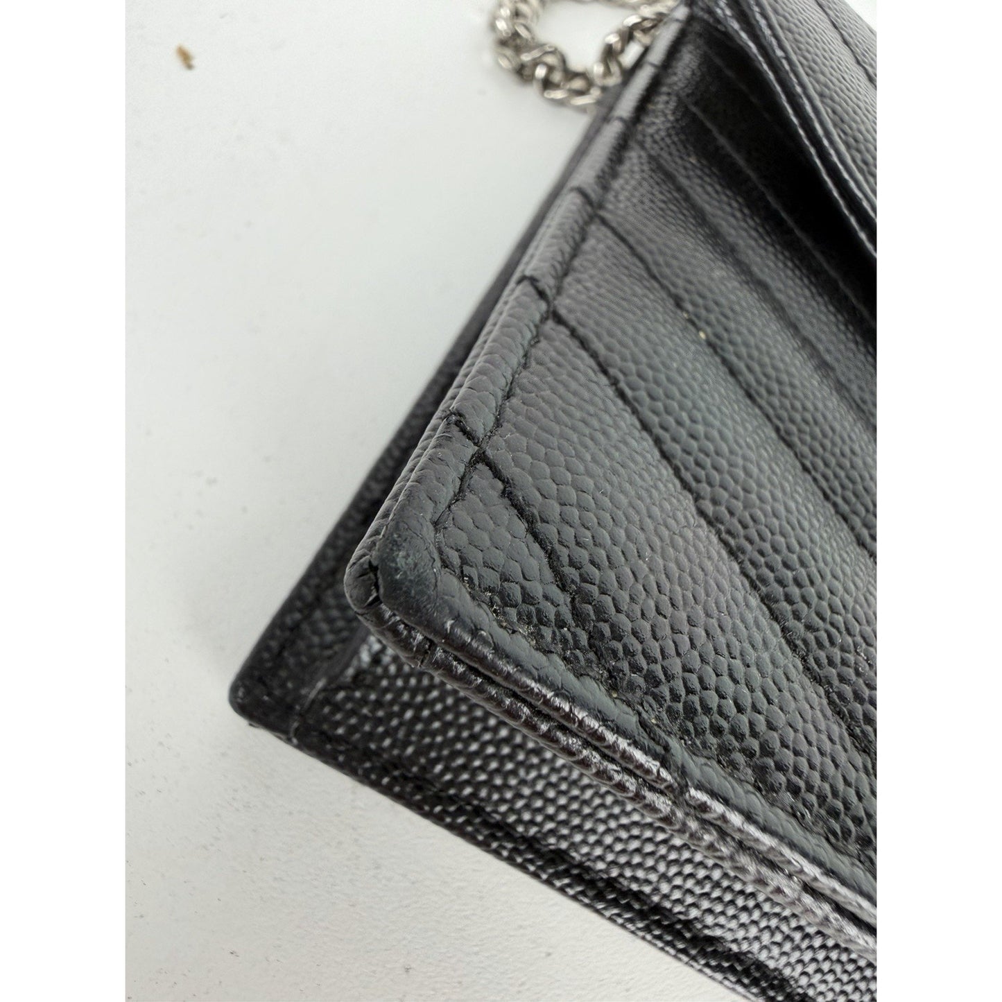 Saint Laurent Cassandre Chain Wallet Bag Small Black Grain de Poudre Leather S12