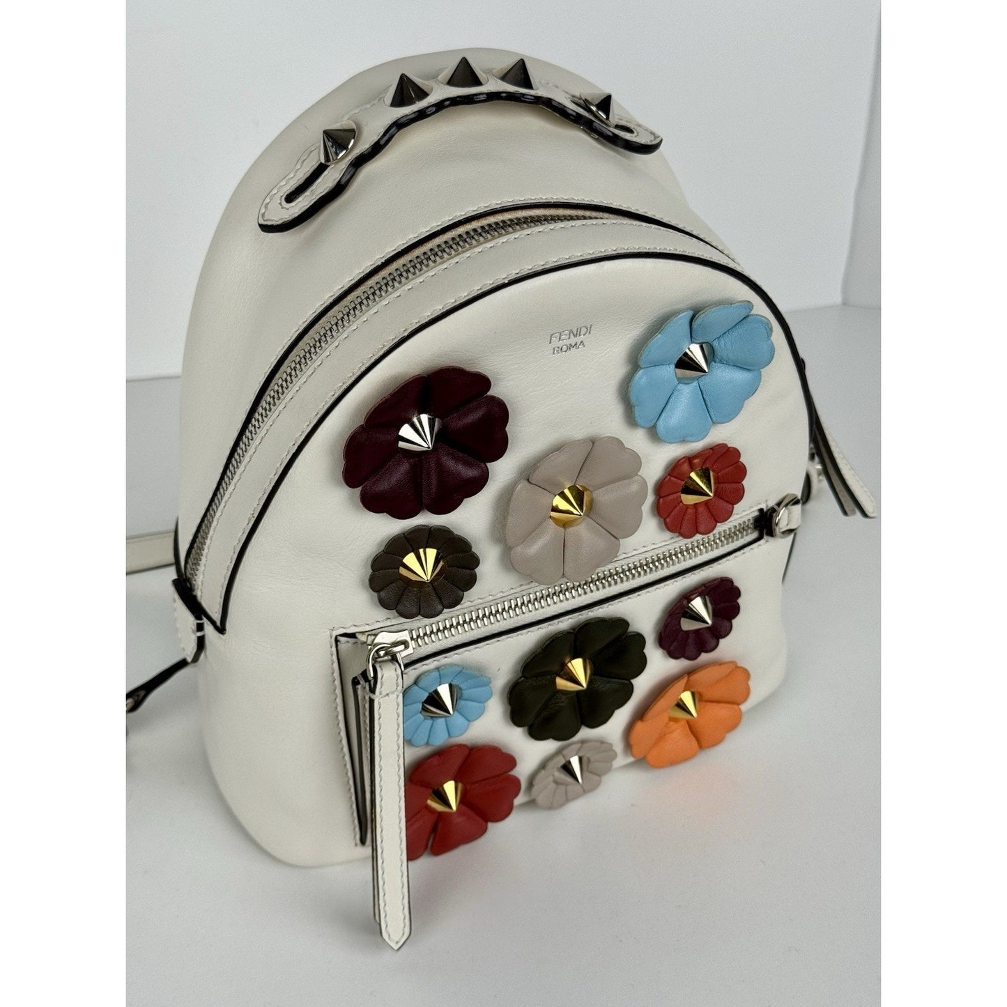 Fendi Flowerland Mini Backpack White Multicolor Leather C-6