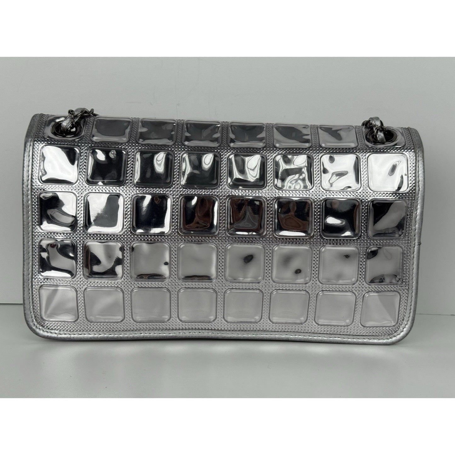 Chanel Classic Flap Ice Cube Chocolate Bar Metallic Silver PVC with Leather Trim
