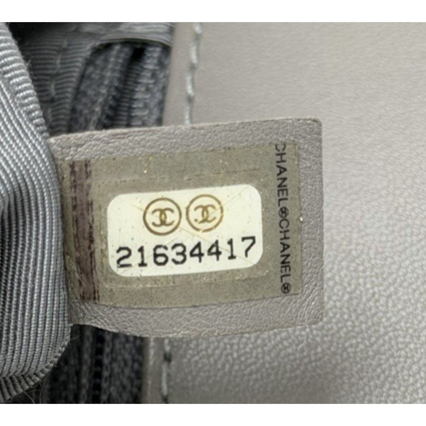 Chanel Boy Bag with Geometric Quilted Pattern in Gray Leather