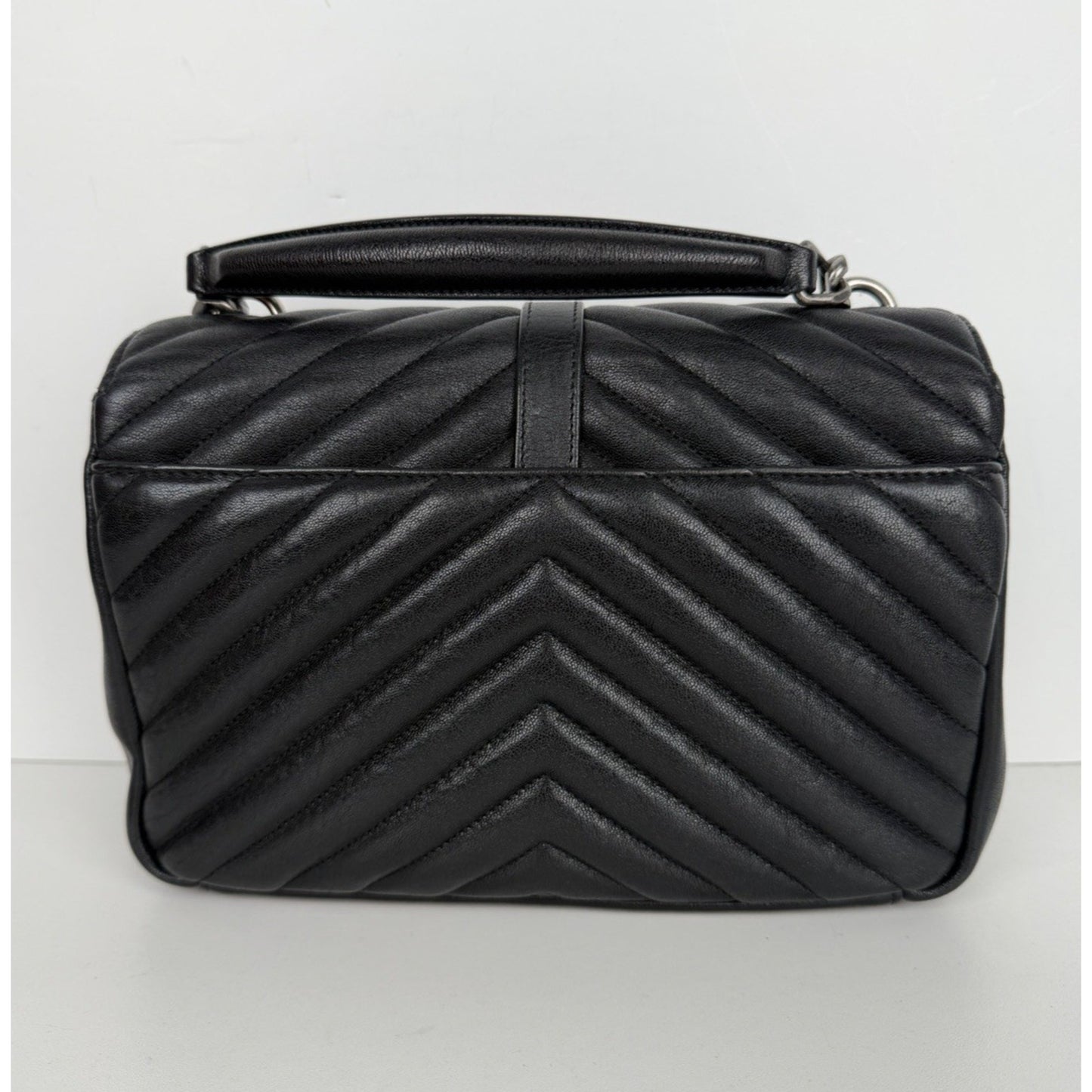 Saint Laurent College Shoulder Bag Medium in Black Chevron-Quilted Leather S-07