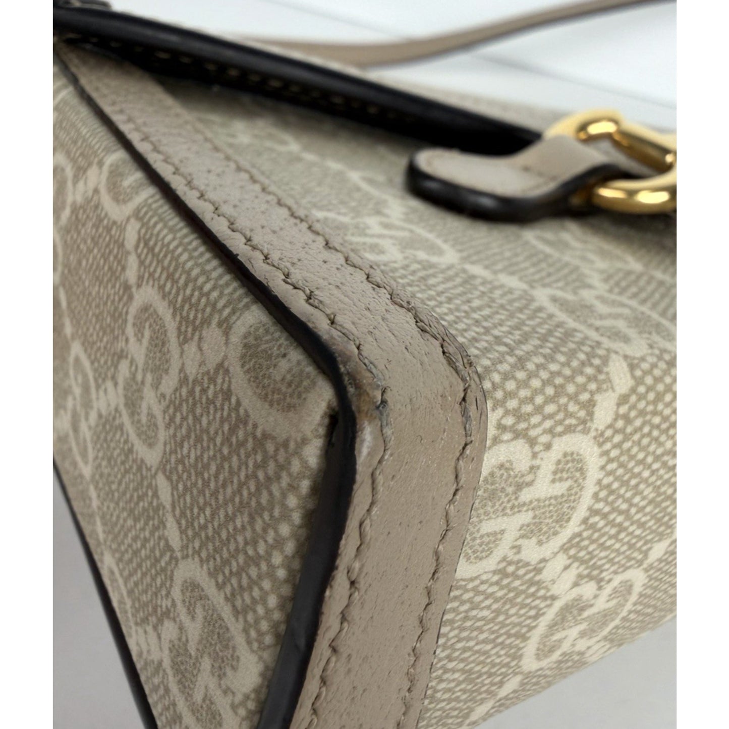 Gucci Horsebit 1955 Mini Bag in Beige and White GG Supreme Coated Canvas S