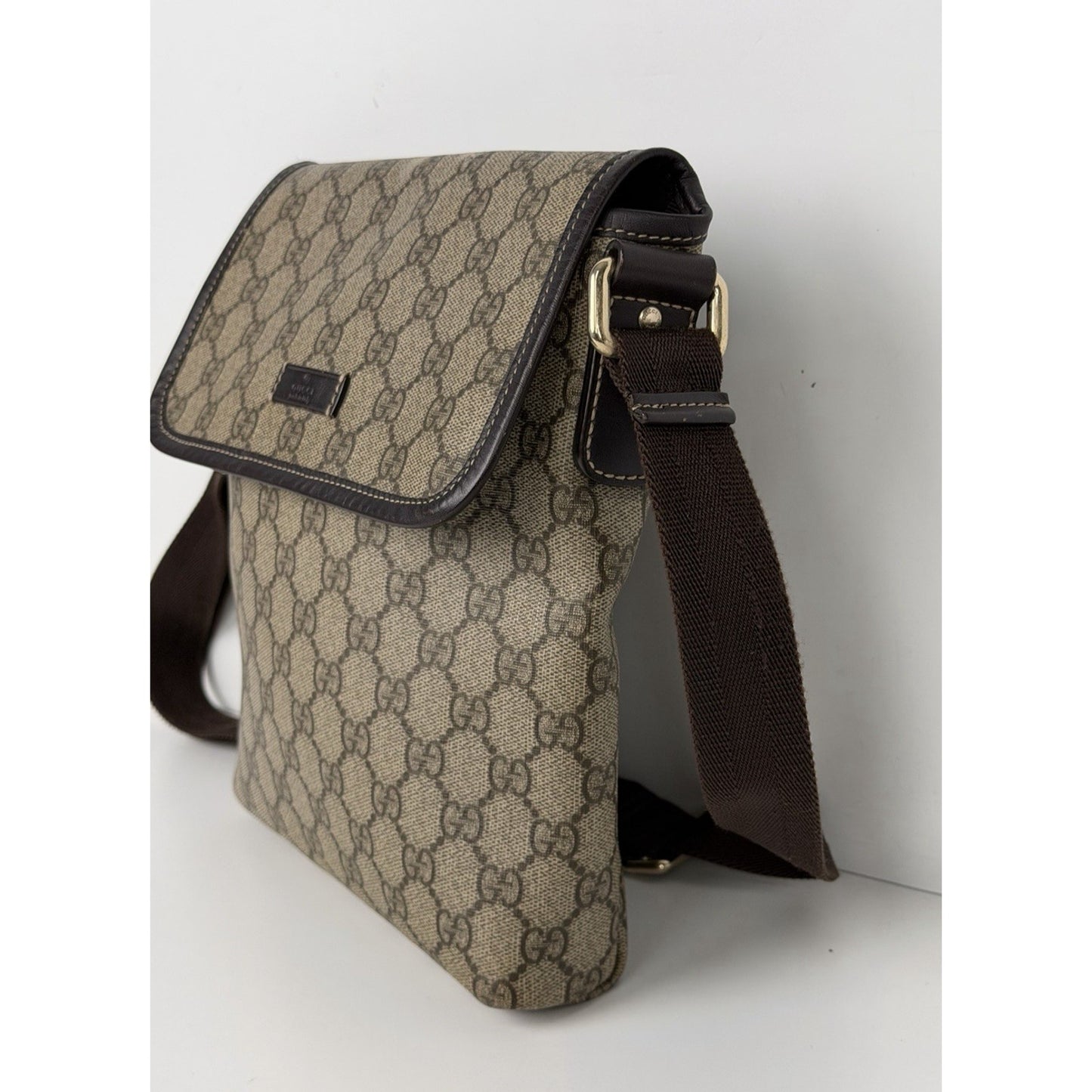 Gucci GG Plus Monogram Messenger Bag in Beige & Dark Brown Coated Canvas S11