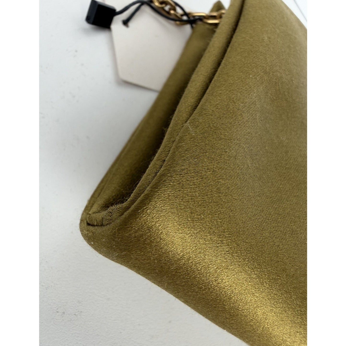 Saint Laurent Evening Soft Clutch Bag in Mustard Green Satin S-05