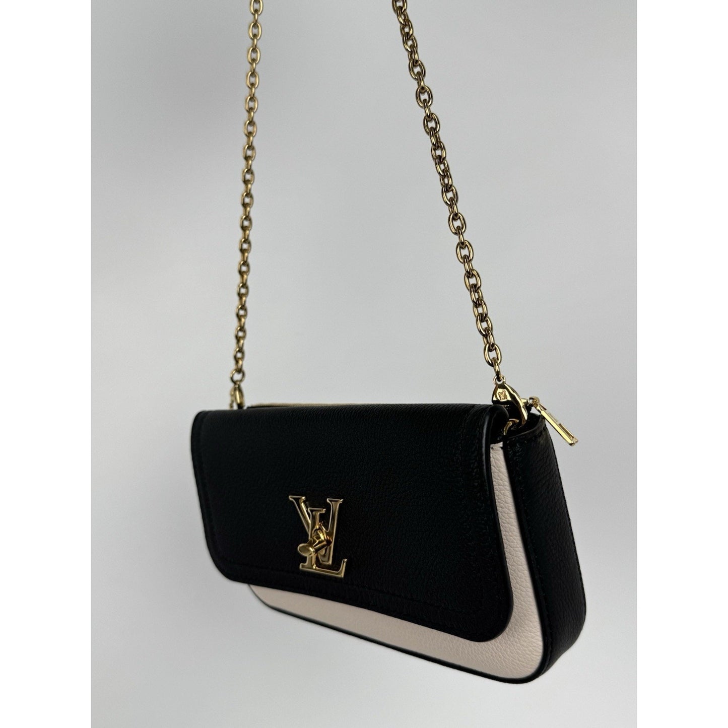 Louis Vuitton Calfskin Lockme Phone Chain Pouch in Vanille and Black B-6