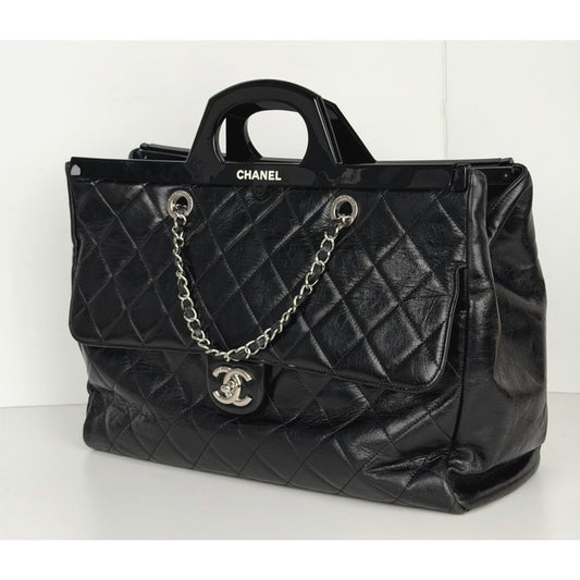 Chanel CC Delivery Tote Bag Large Black Quilted Glazed Leather 2015-2016 B6