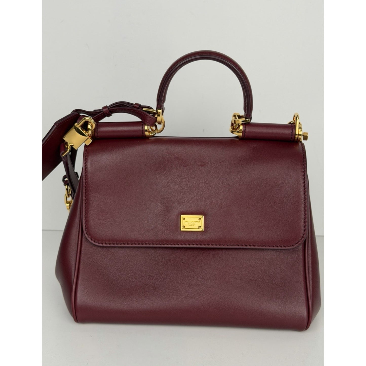 Dolce & Gabbana My Sicily Leather Medium Handbag in Bordeaux R1