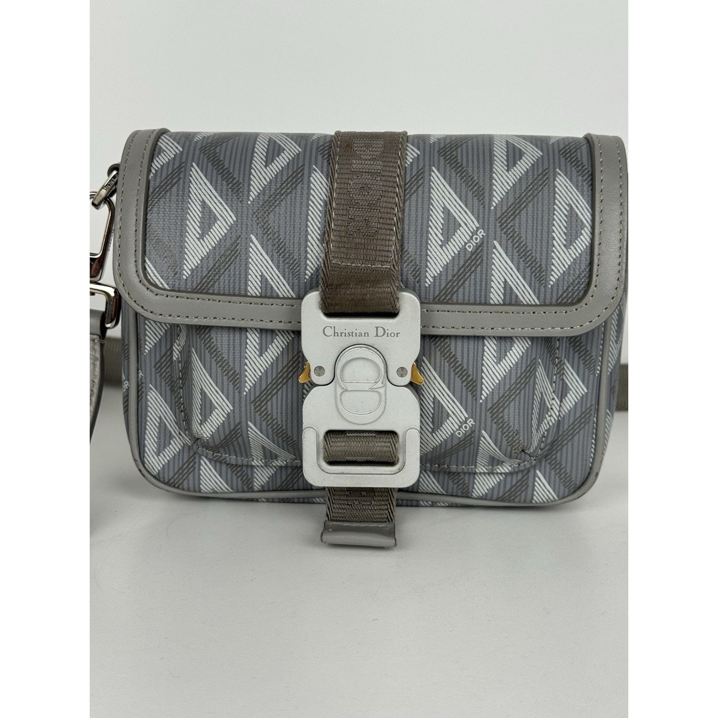 Christian Dior Hit the Road Flap Crossbody Bag CD Diamond Coated Gray Canvas