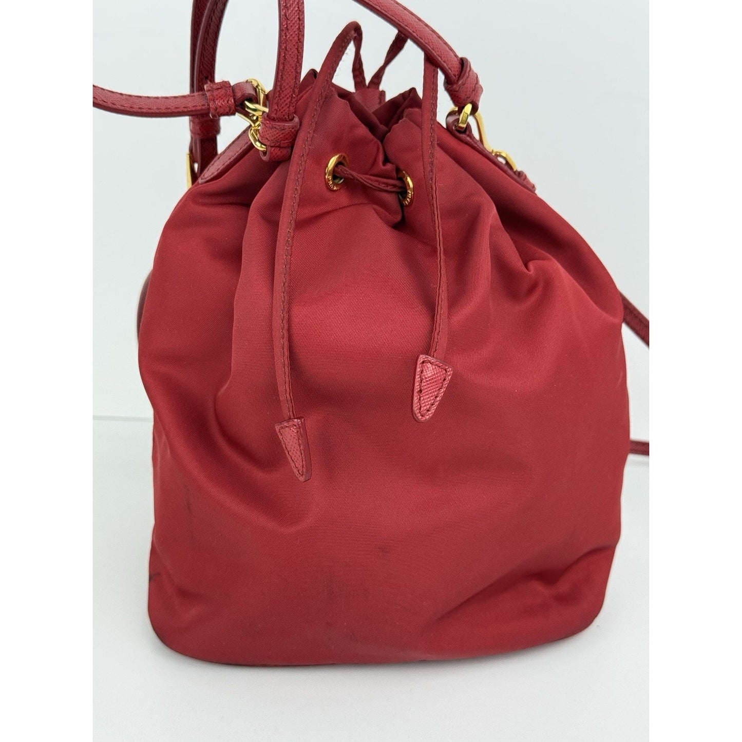 Prada Re-Nylon Alabastro Red Saffiano Duet Bucket Backpack