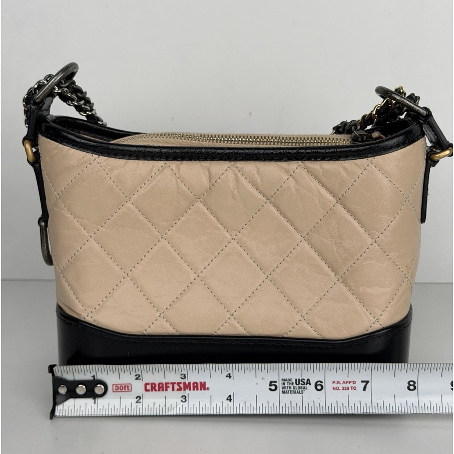 Chanel Small Gabrielle Hobo Bag in Beige and Black Aged Leather 2018 E1