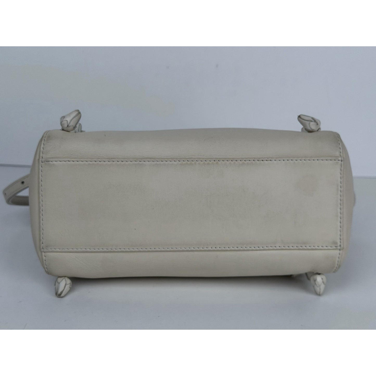 Fendi Nappa Rosebud Mini Peekaboo Iconic Satchel in White Lambskin Leather S09