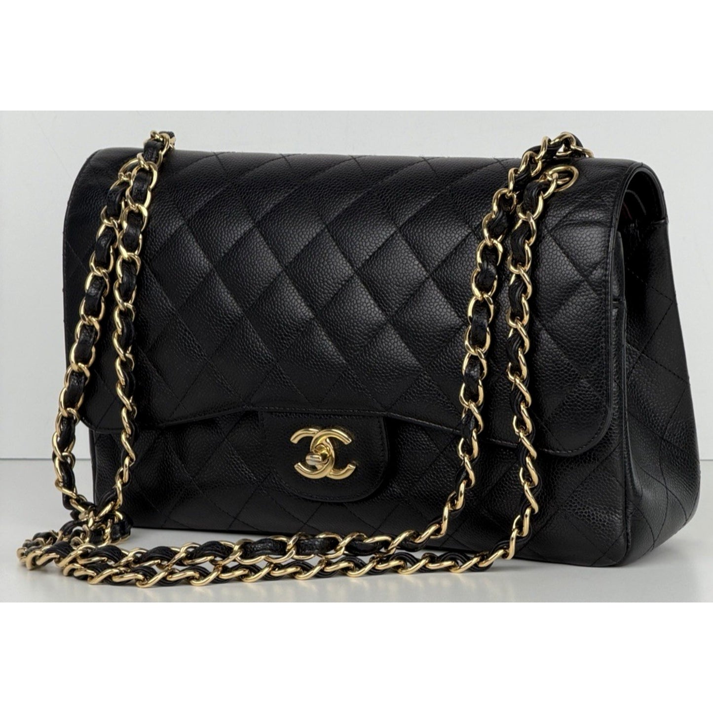 Chanel Classic Double Flap Bag Jumbo in Black Quilting Caviar Leather 2016 B5