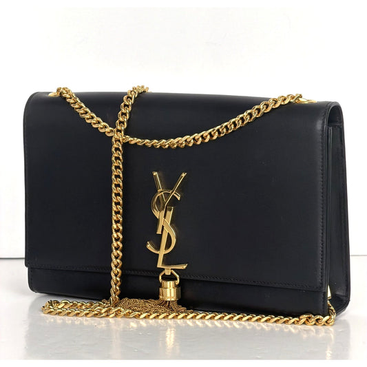 Saint Laurent Kate Tassel Satchel Medium Shoulder Bag in Black Leather S05