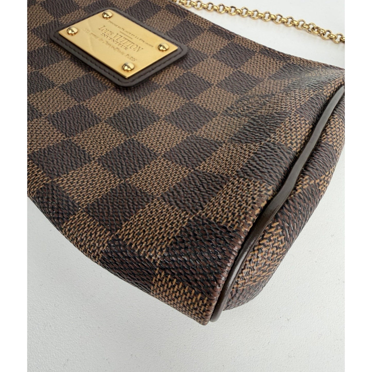 Louis Vuitton Eva Clutch Bag in Brown Damier Ebene Coated Canvas 2015