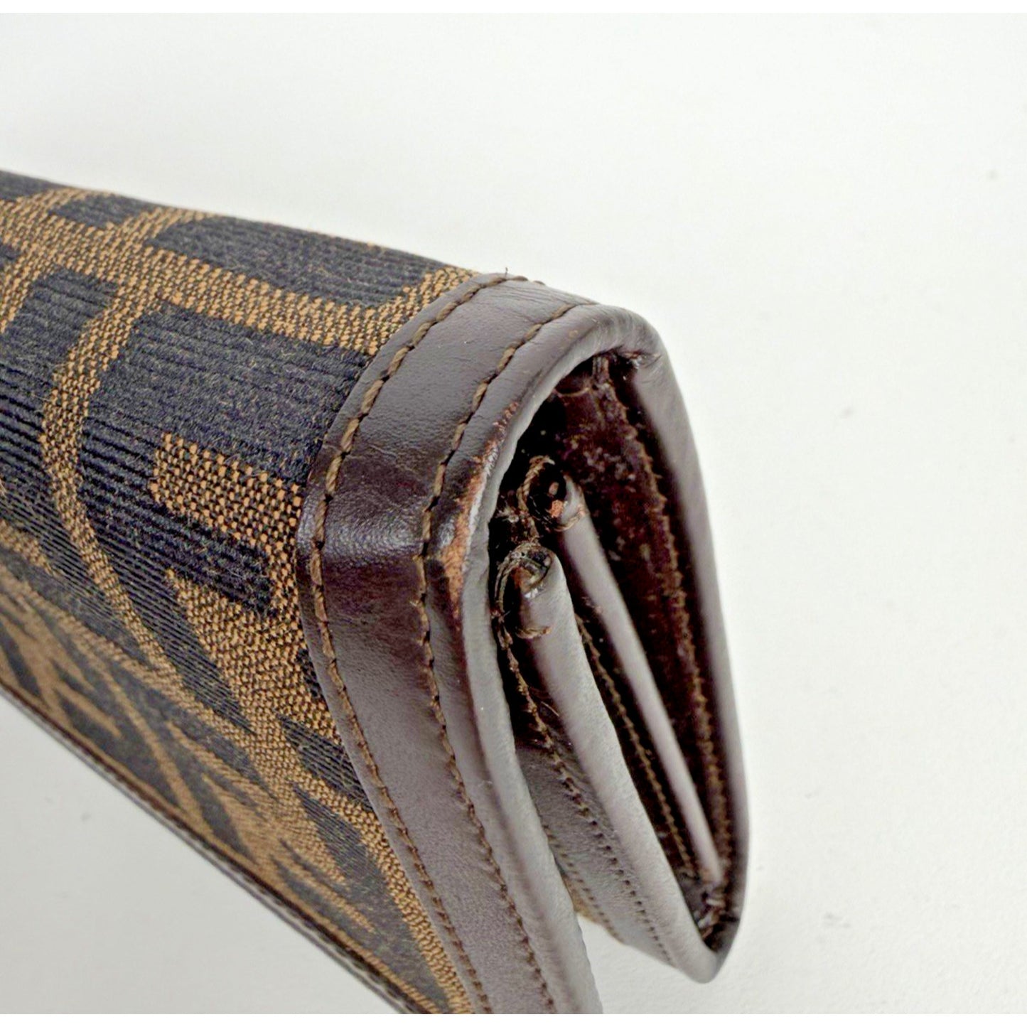Fendi Zucca Long Vintage Wallet in Brown FF Monogram Canvas with Leather Trim K2