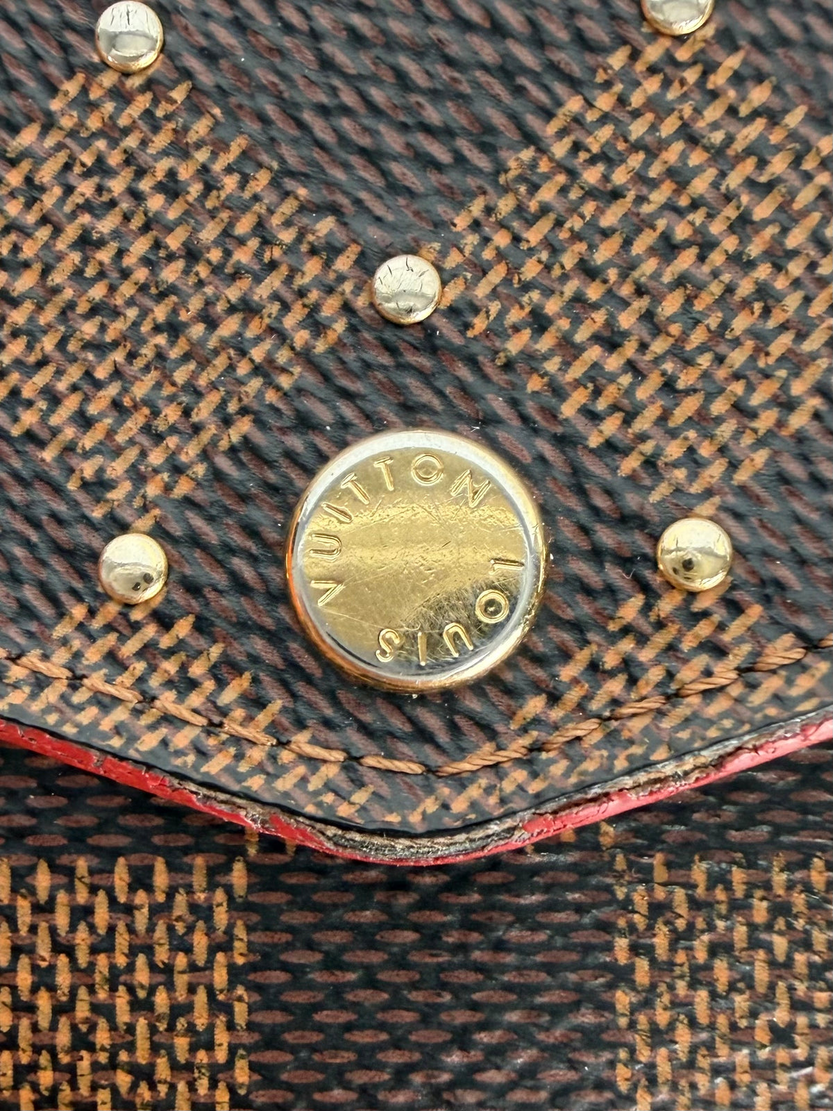 Louis Vuitton Damier Ebene Studded Sarah Wallet in Brown Coated Canvas YK-1