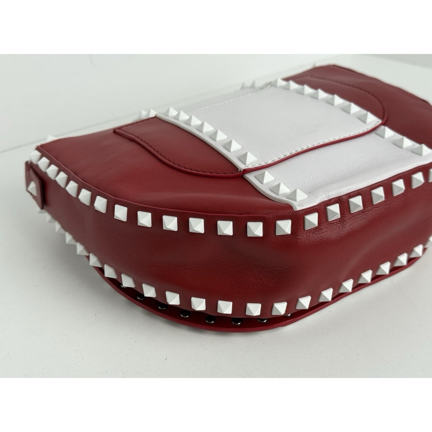 VALENTINO Red White Leather Rockstud Saddle Crossbody Bag