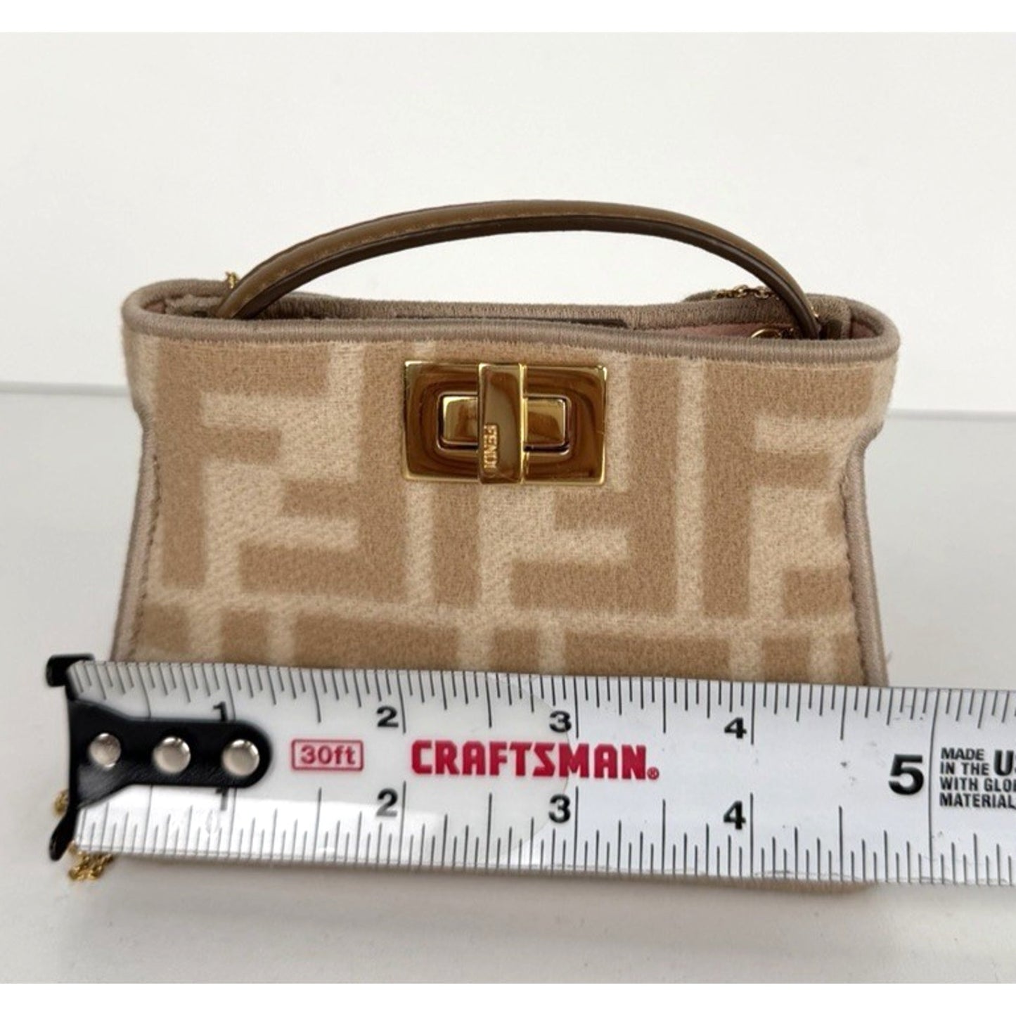 Fendi Nano Peekaboo Charm Bag in Iconic Zucca FF Monogram Canvas K3