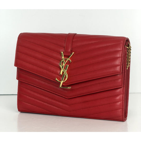 Saint Laurent Sulpice Medium Bag Matelasse Chevron Monogram in Red Lambskin S03