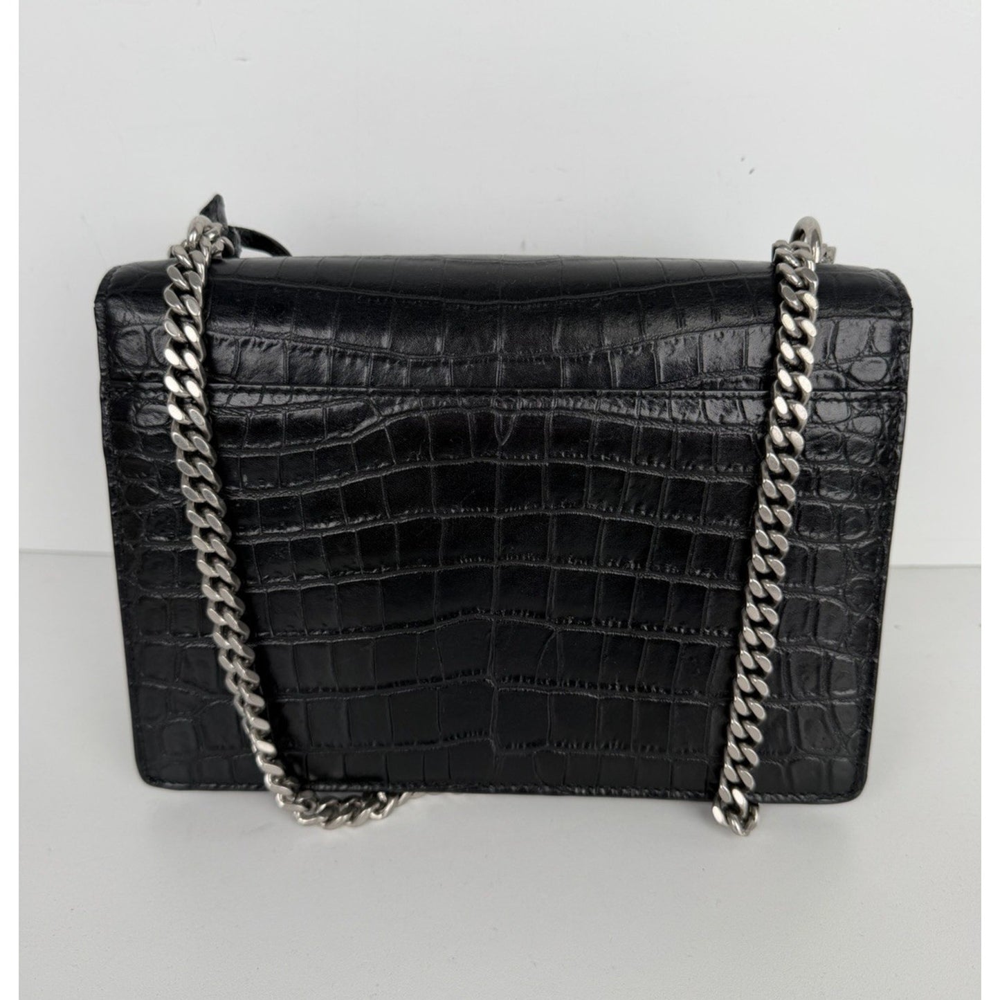 Saint Laurent Sunset Shoulder Bag Medium in Black Crocodile-Embossed Leather B-6