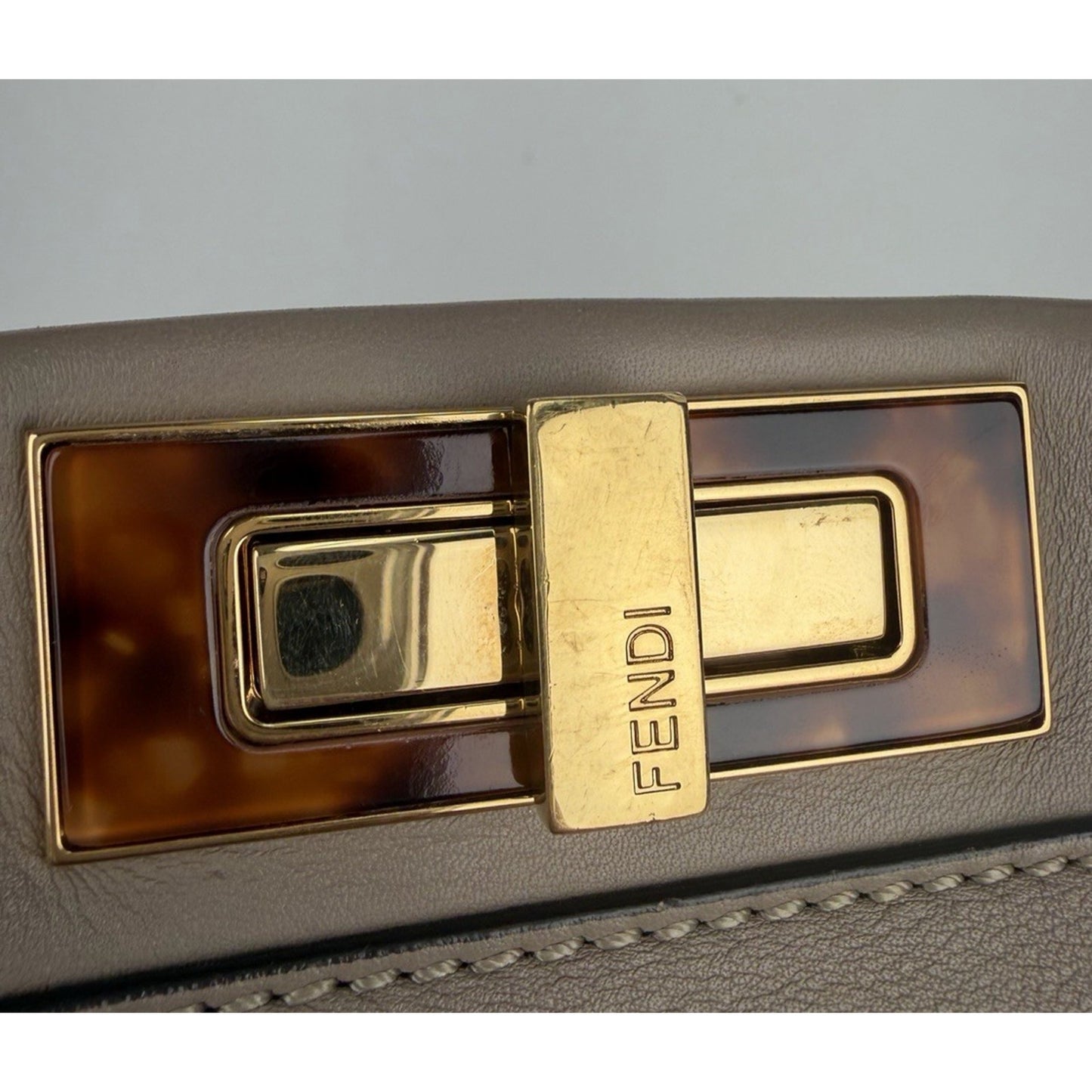 Fendi Vitello Peekaboo Seta Plexiglass Tortoise Medium Satchel Bag Leather D5