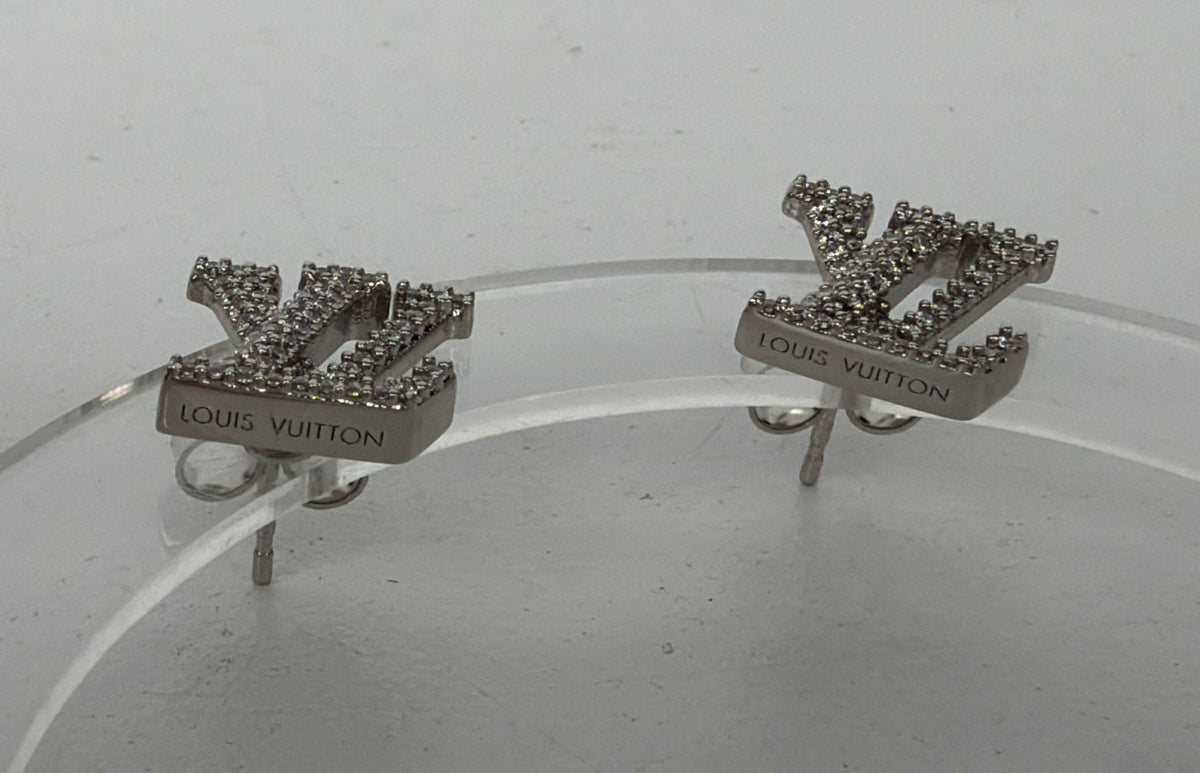Louis Vuitton LV Iconic Earrings in Silver-Color Metal with Crystal Embellishments