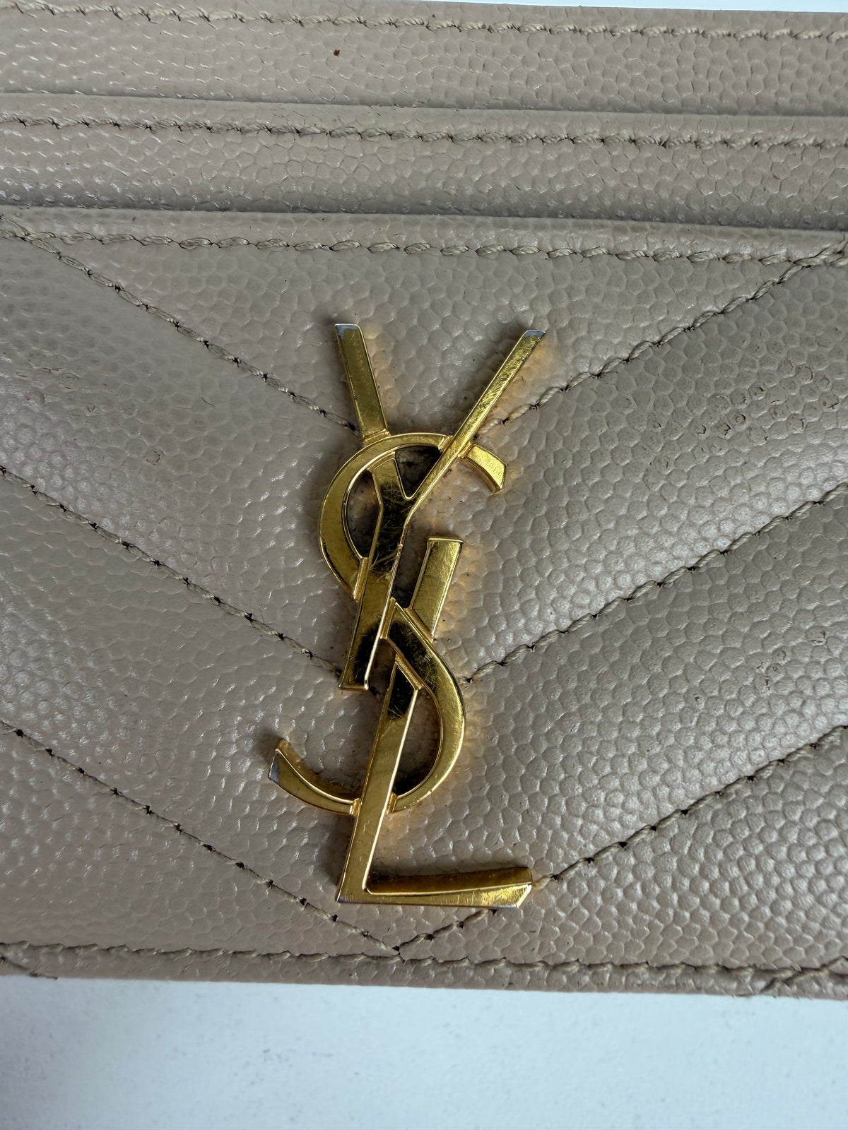 Saint Laurent Cassandre Matelasse Card Case in Beige Grain De Poudre Leather K-3