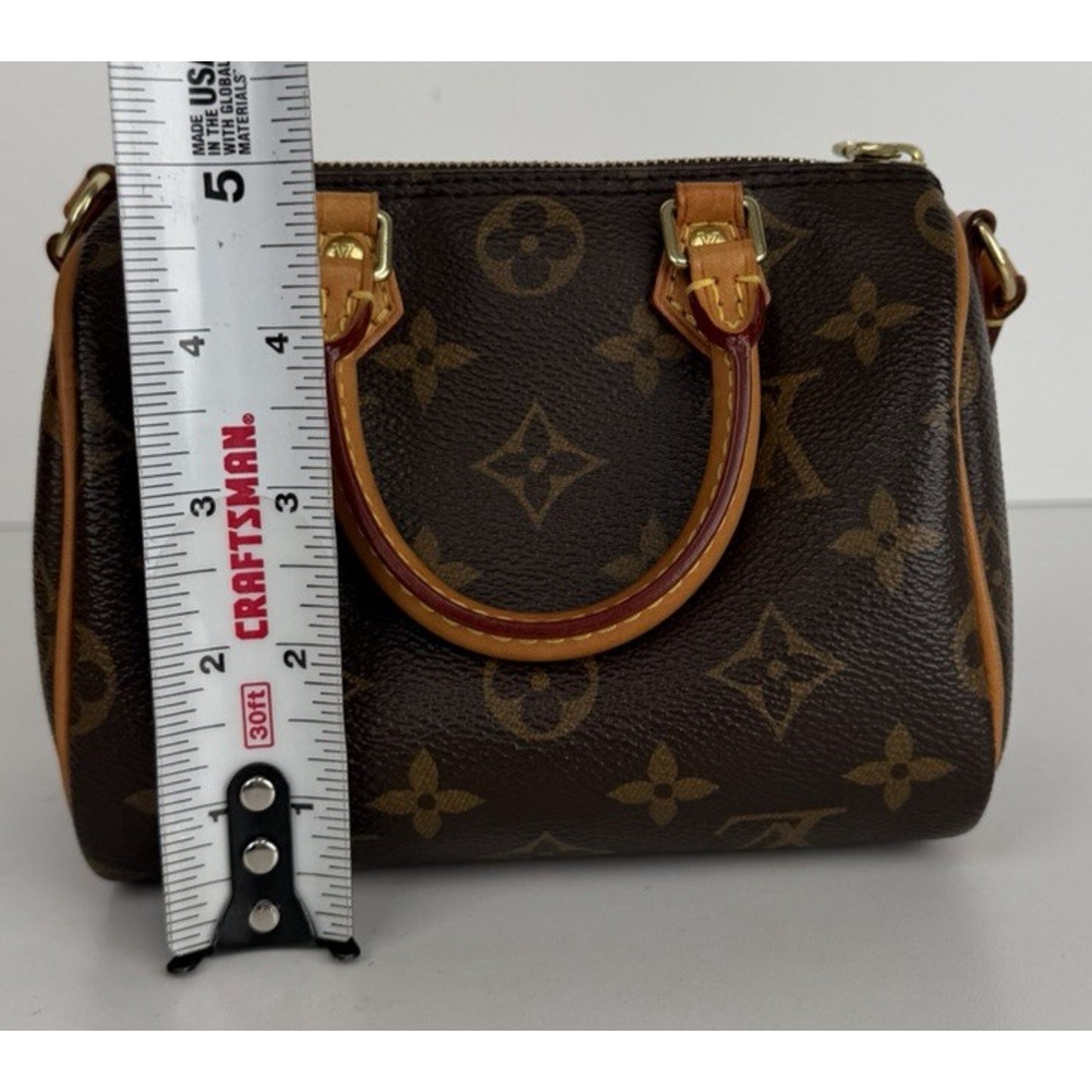 Louis Vuitton Nano Speedy Handbag in Brown Coated Canvas Crossbody 2019 B5