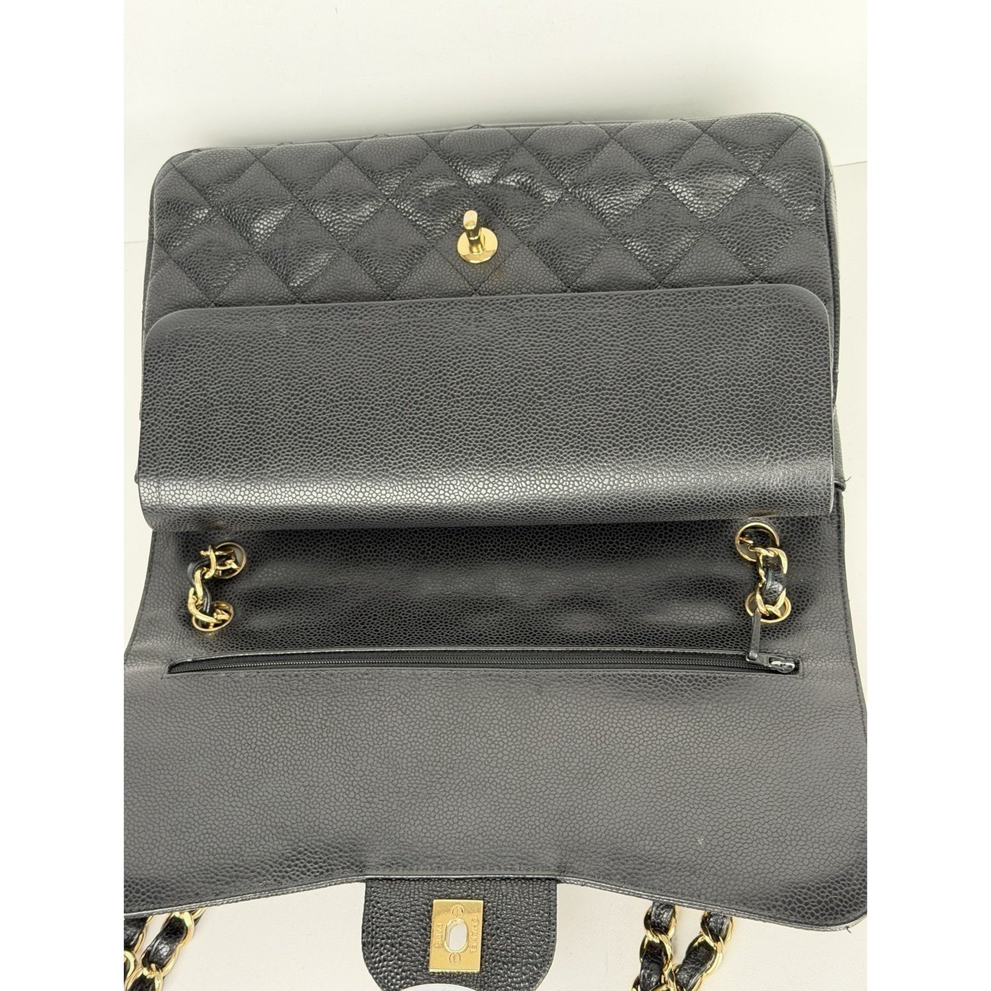 Chanel Classic Caviar Jumbo Double Flap Bag in Black Leather 2009-2010 U1