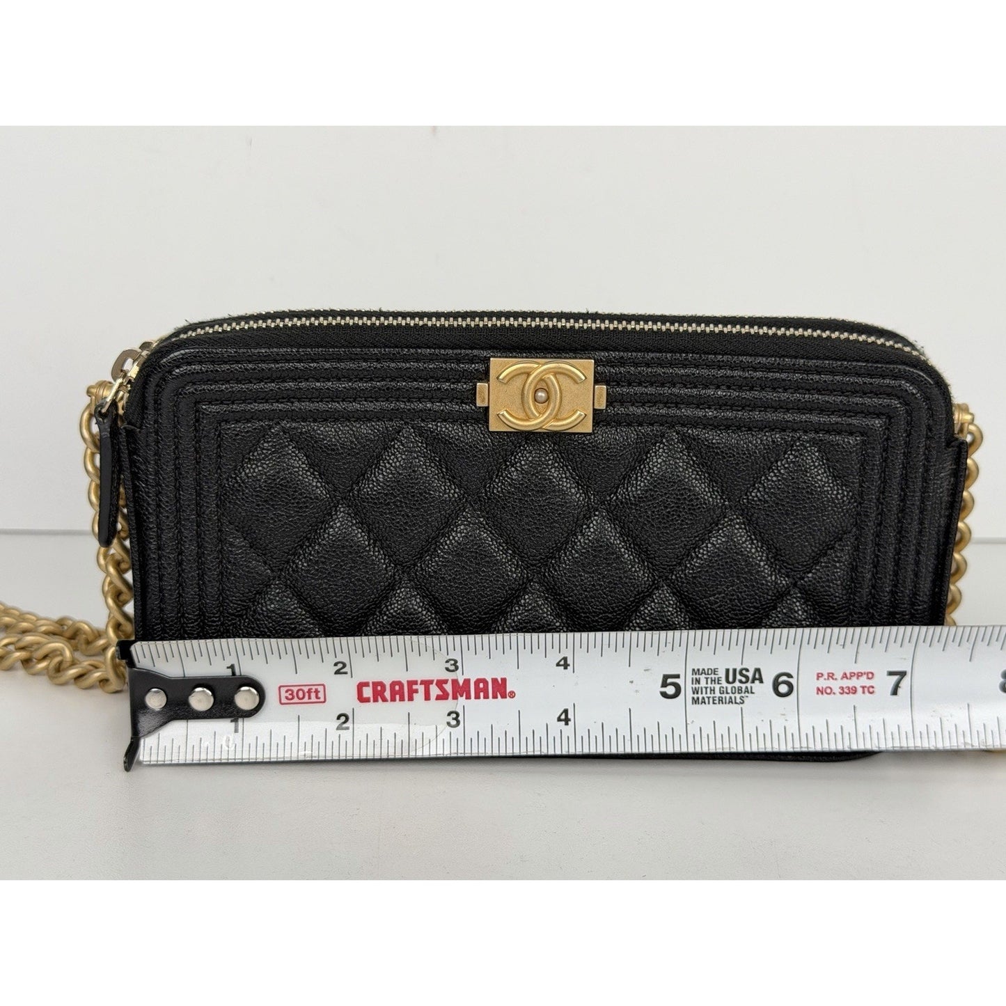 Chanel Boy Double Zip Chain Clutch in Quilted Black Caviar Leather 2019 E4