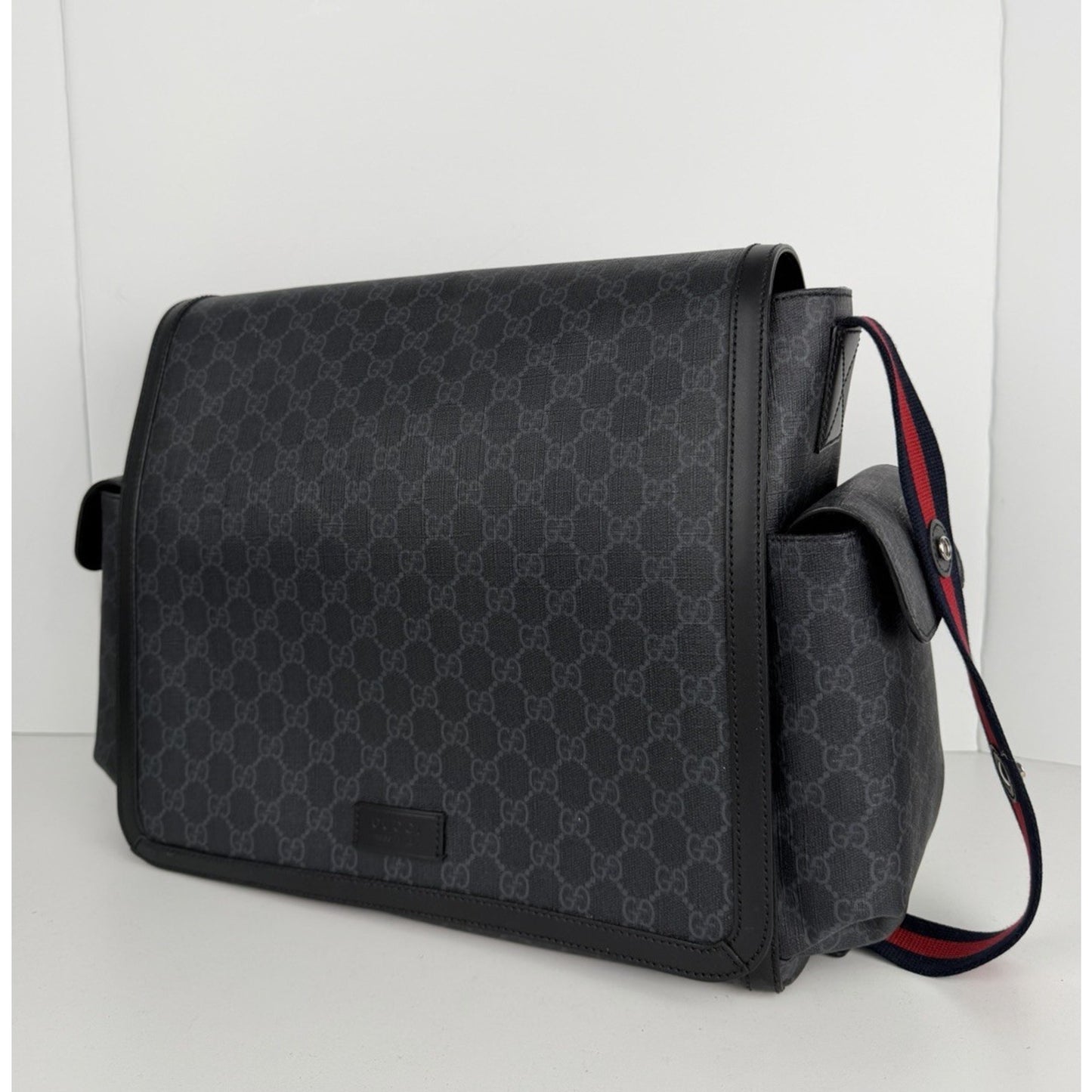 Gucci Diaper Changing Bag Large in Black GG Supreme Monogram Coated Canvas S