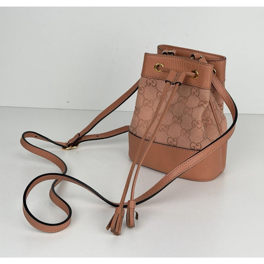 Gucci Ophidia Jumbo GG Crossbody Mini Bucket Bag in Camel Light Pink Canvas