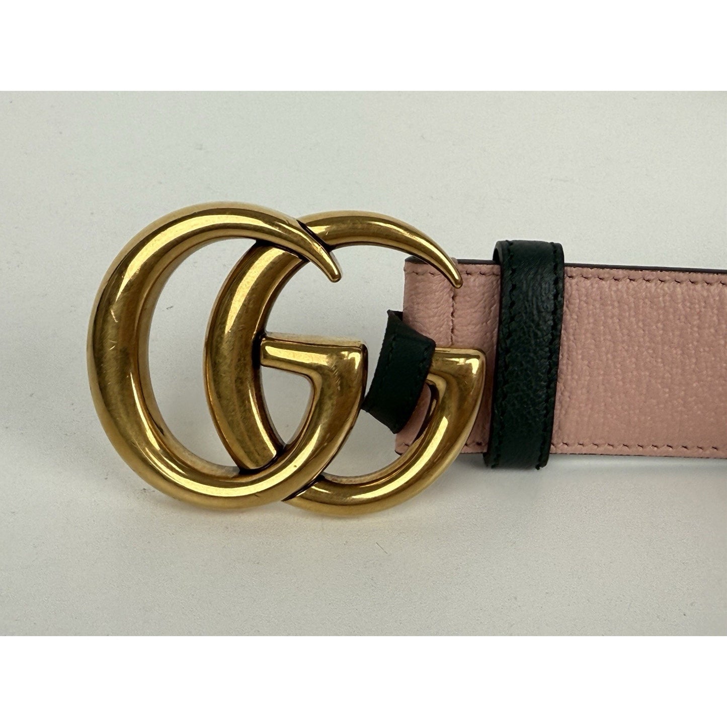 Gucci Double G Memorable Buckle Belt Pink and Green with Gold Hardware