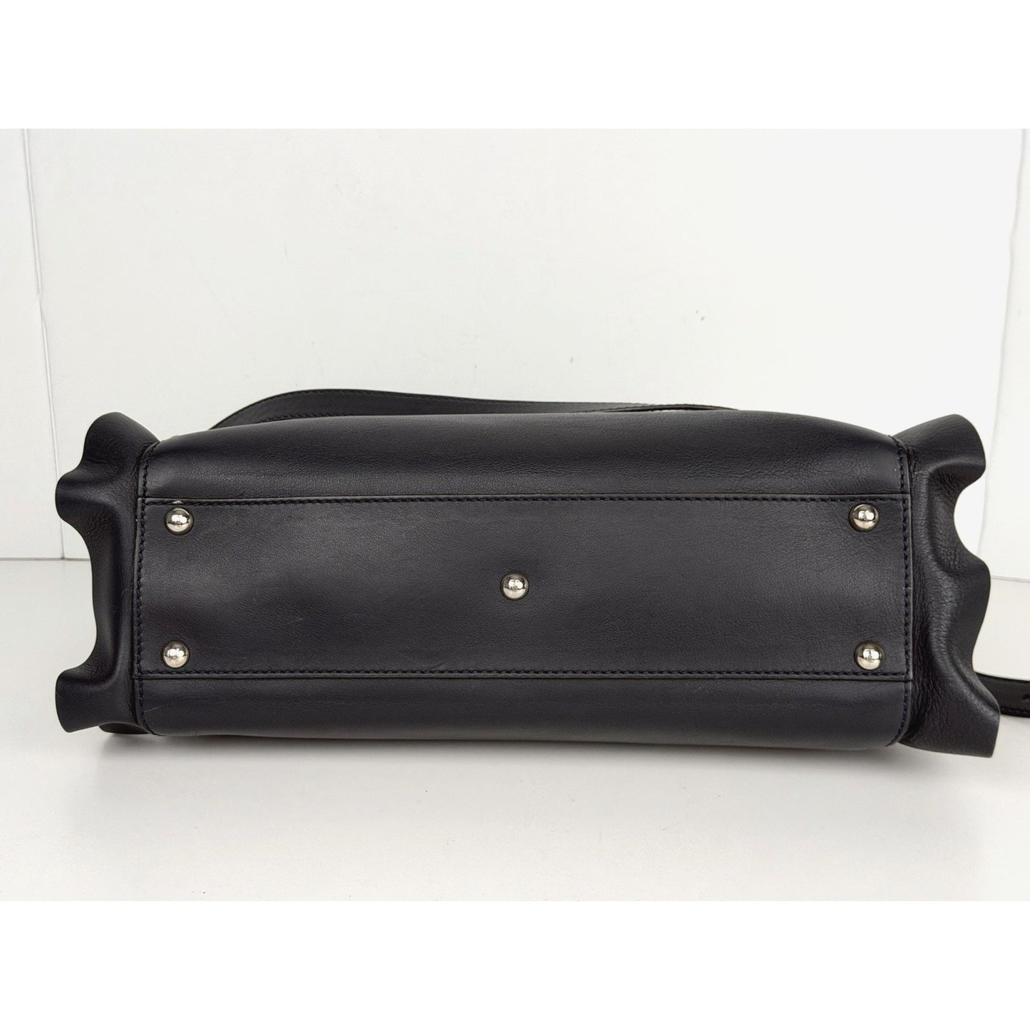 Fendi Ruffle Peekaboo By The Way Tote Bag Regular in Navy Blue Leather S-18