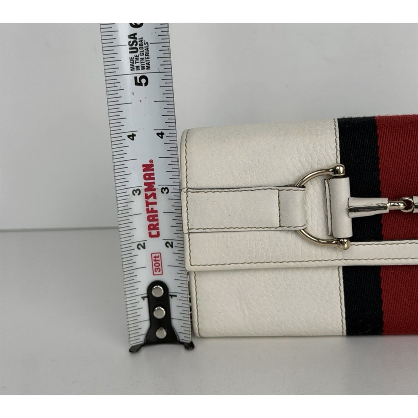 Gucci Horsebit Chain Clutch Web Wallet in White Leather Gold-Tone Hardware