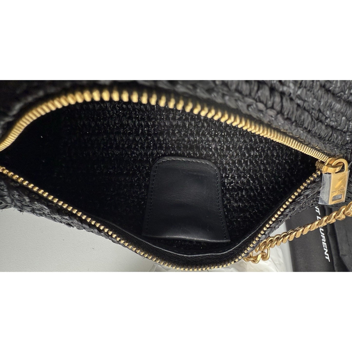 SAINT LAURENT Small Cylinder Black Raffia & Leather Shoulder Bag