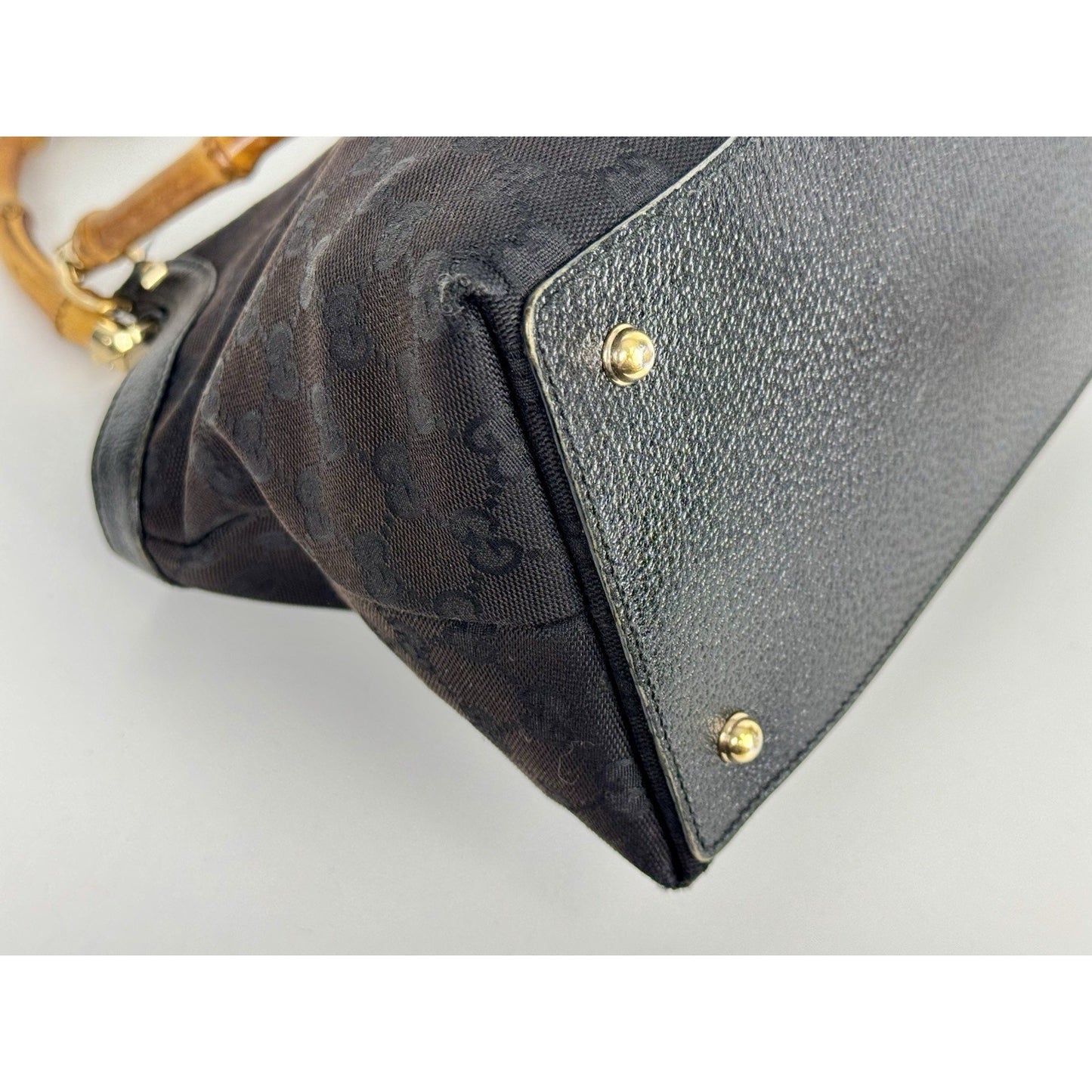 Gucci GG Canvas Tote Bag in Black with Bamboo Handles D-7