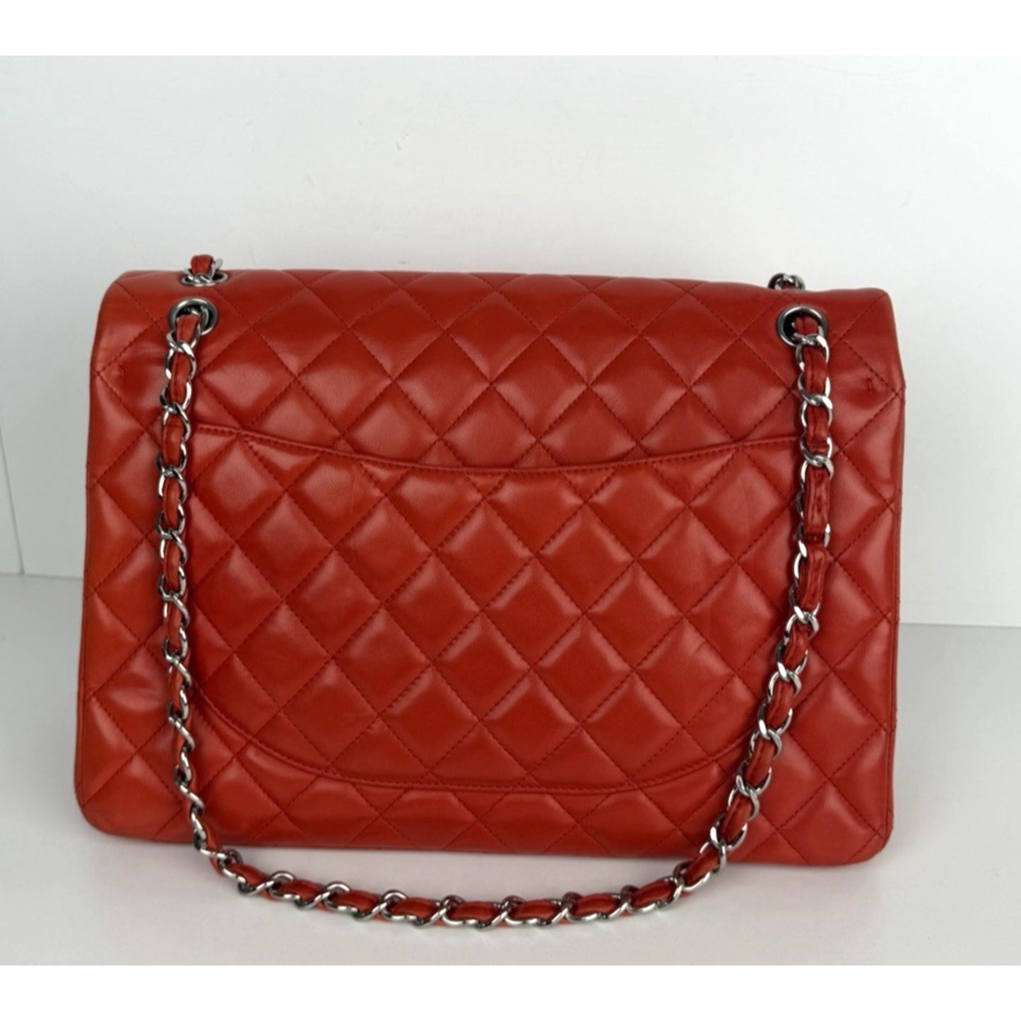 Chanel Classic Double Flap Maxi Bag in Orange Red Quilted Leather 2011 C8