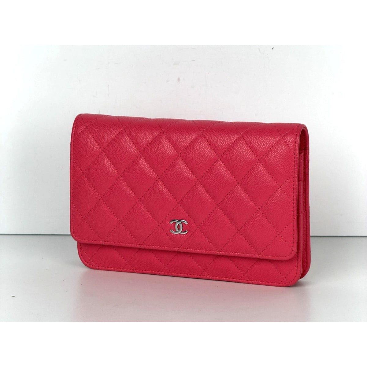 Chanel Classic Wallet on Chain (WOC) Bag in Pink Quilted Caviar Leather 2022 D-5