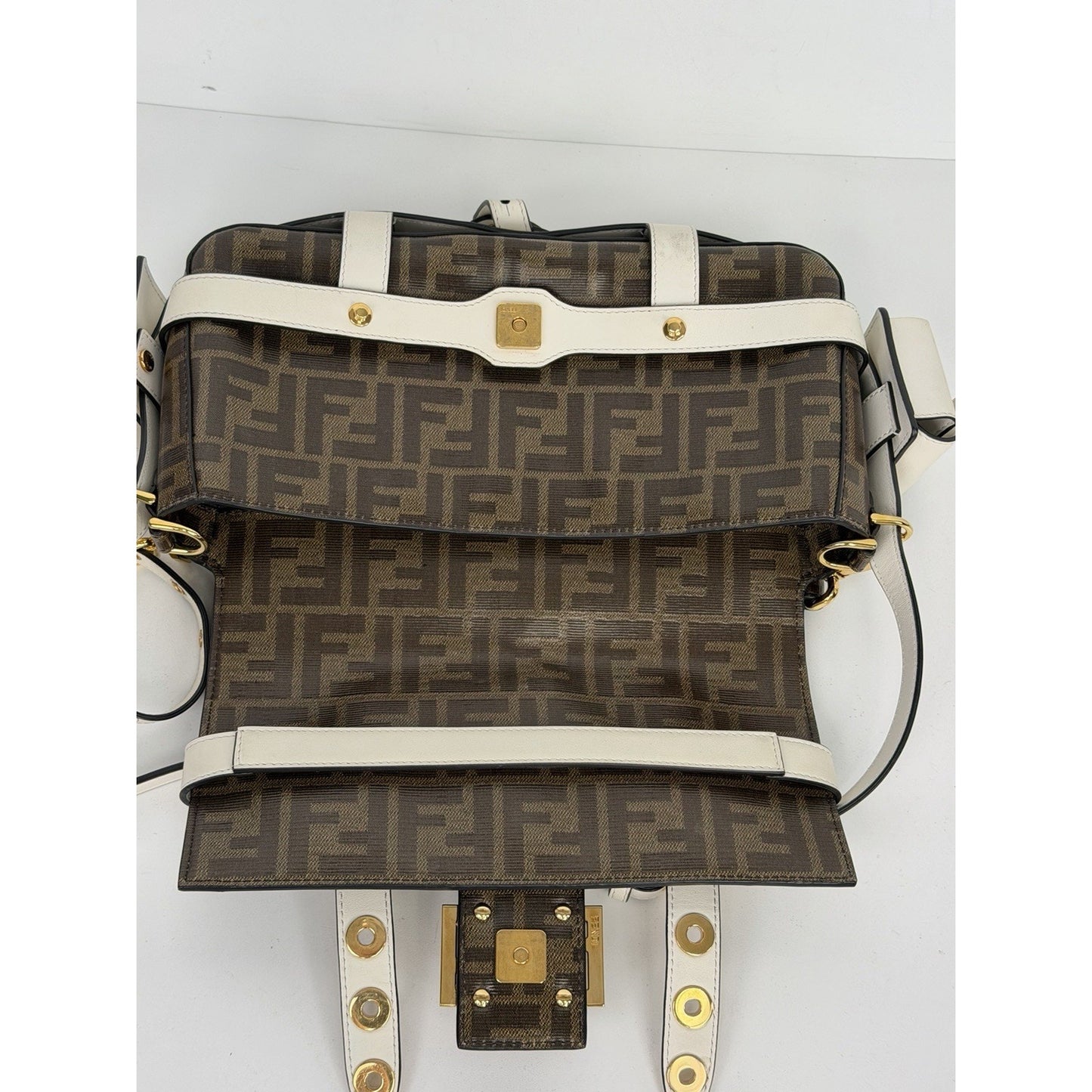 Fendi Zucca Glazed Fabric Cage Baguette Satchel in Tobacco Brown Canvas C2