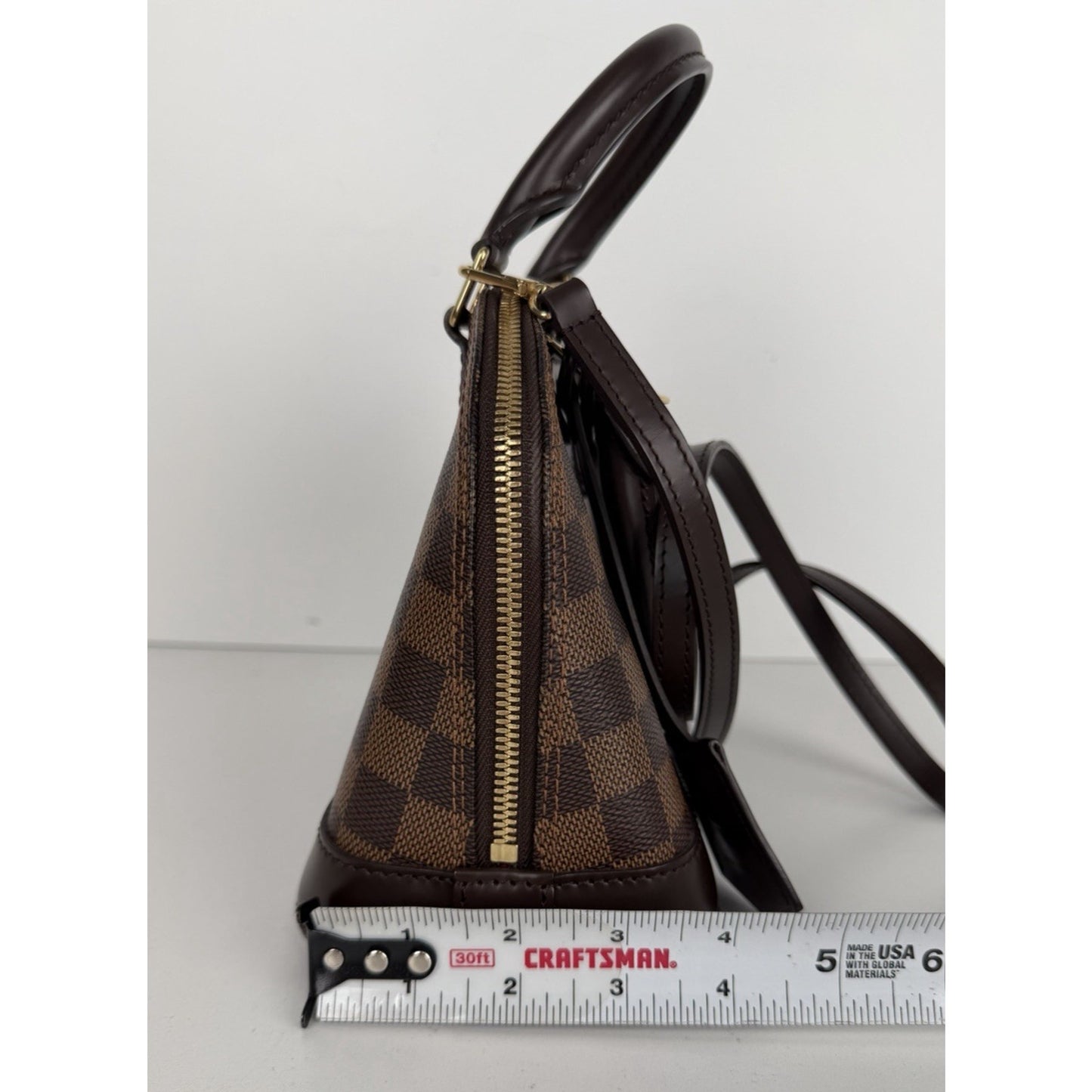 Louis Vuitton Alma BB Bag in Damier Ebene Coated Canvas Leather Trim 2019 E8